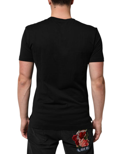 Dolce & Gabbana Black Cotton Velvet Logo Print Men T-shirt