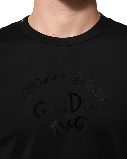 Dolce & Gabbana Black Cotton Velvet Logo Print Men T-shirt