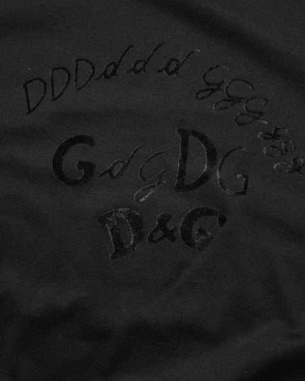 Dolce & Gabbana Black Cotton Velvet Logo Print Men T-shirt