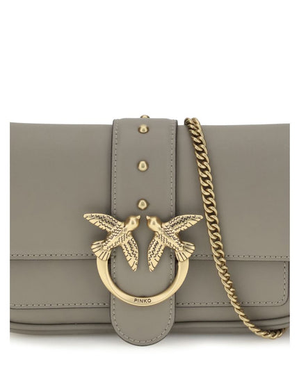 PINKO Gray Calf Leather Bos Taurus Shoulder Bag
