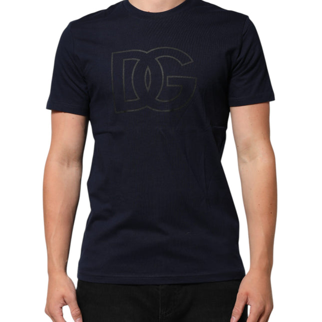 Dolce & Gabbana Dark Blue Cotton DG Logo Print Men’s Top T-shirt
