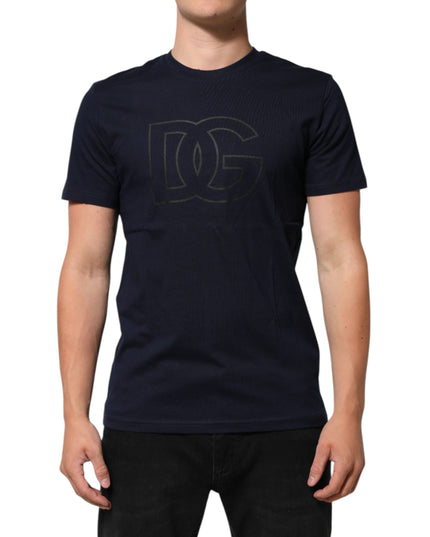 Dolce & Gabbana Dark Blue Cotton DG Logo Print Men’s Top T-shirt