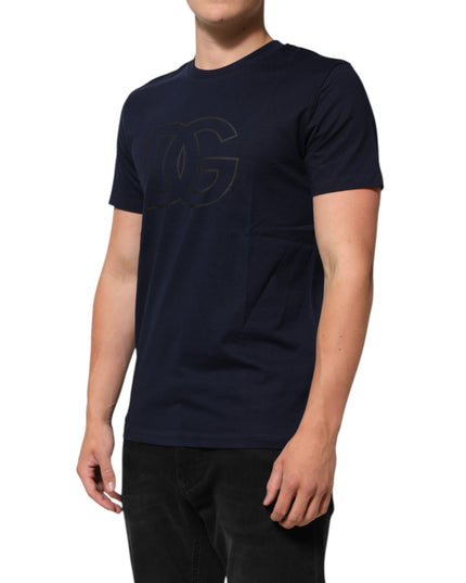 Dolce & Gabbana Dark Blue Cotton DG Logo Print Men’s Top T-shirt