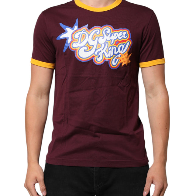 Dolce & Gabbana Burgundy Cotton DG Super King Logo T-Shirt