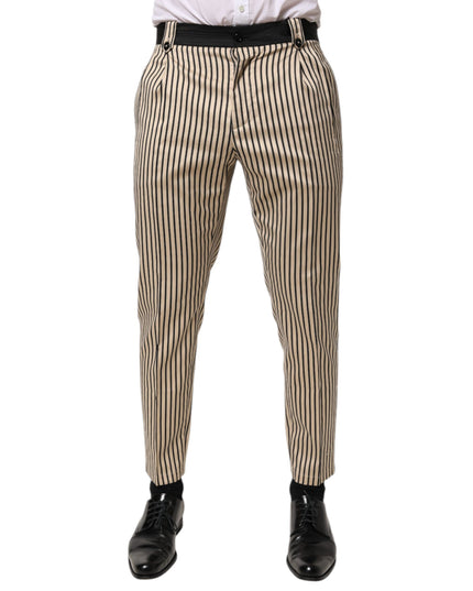 Dolce & Gabbana Beige Black Striped Cotton Slim Fit Trousers Pants