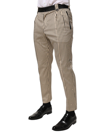 Dolce & Gabbana Beige Black Striped Cotton Slim Fit Trousers Pants