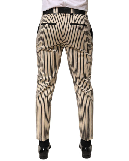 Dolce & Gabbana Beige Black Striped Cotton Slim Fit Trousers Pants