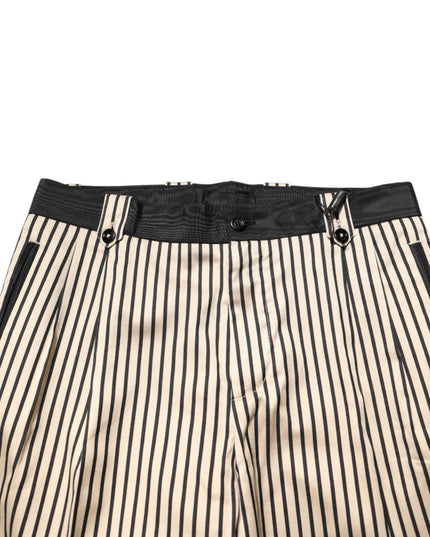 Dolce & Gabbana Beige Black Striped Cotton Slim Fit Trousers Pants