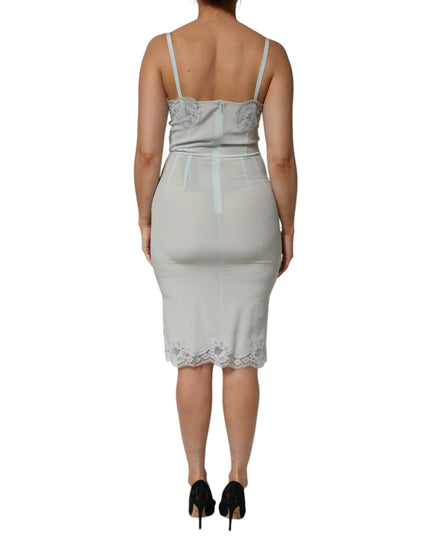 Dolce & Gabbana Light Blue Silk Lace Midi Bodycon Slip Dress