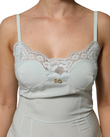 Dolce & Gabbana Light Blue Silk Lace Midi Bodycon Slip Dress