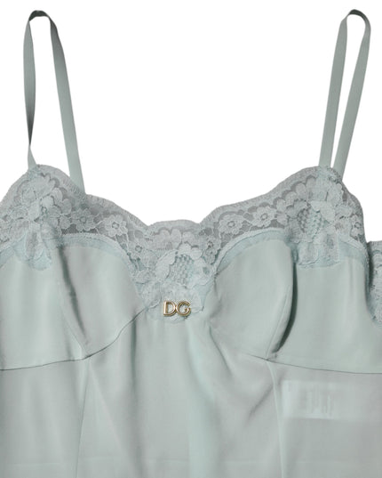 Dolce & Gabbana Light Blue Silk Lace Midi Bodycon Slip Dress