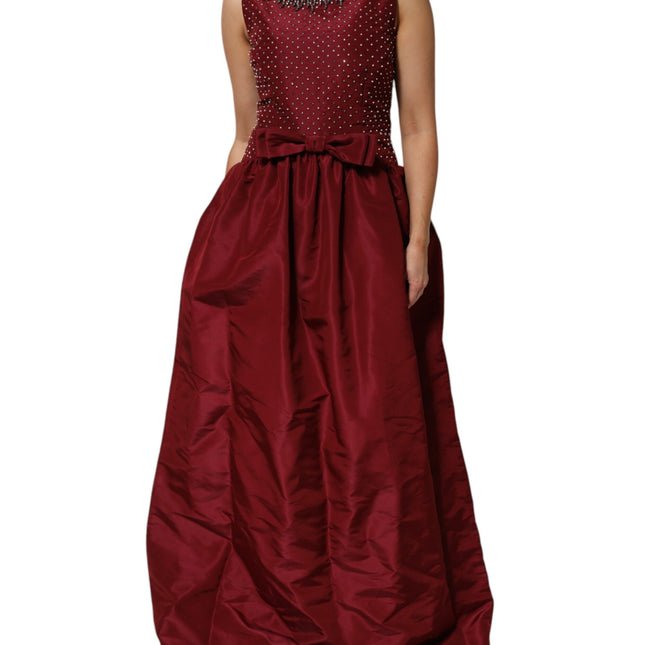 Dolce & Gabbana Burgundy Silk Beaded Evening Gown Dress