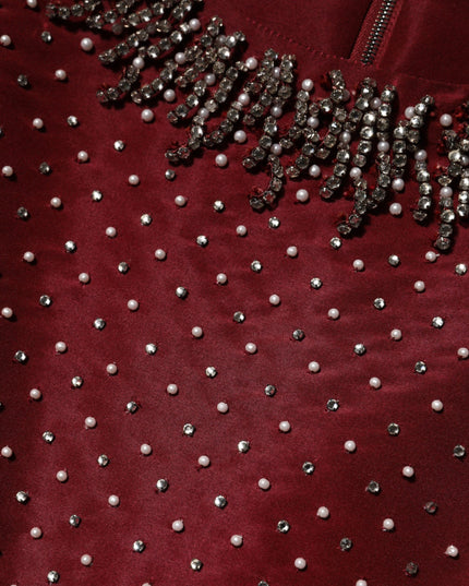 Dolce & Gabbana Burgundy Silk Beaded Evening Gown Dress
