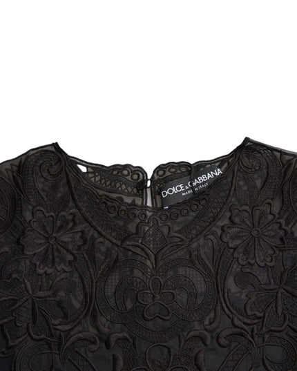 Dolce & Gabbana Black Silk Lace Trim Long Sleeves Blouse Top