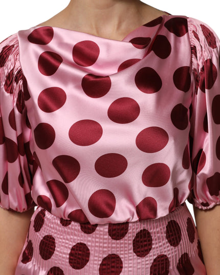 Dolce & Gabbana Pink Red Polka Dot Silk Satin Maxi Gown Dress