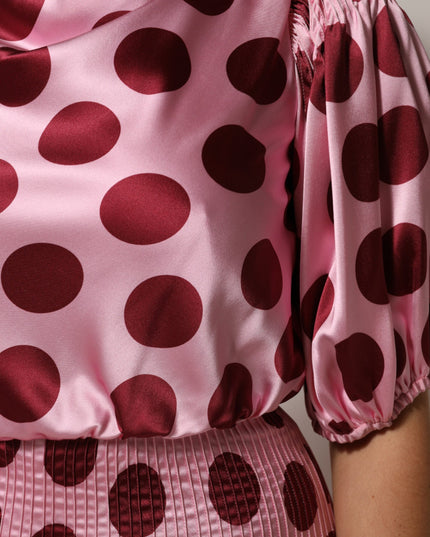 Dolce & Gabbana Pink Red Polka Dot Silk Satin Maxi Gown Dress