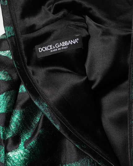 Dolce & Gabbana Black Green Metallic Jacquard Mini Long Dress