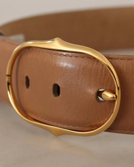 Costume National Brown Leather Gold Metal Oval Buckle Belt