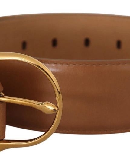 Costume National Brown Leather Gold Metal Oval Buckle Belt
