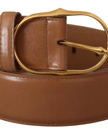 Costume National Brown Leather Gold Metal Oval Buckle Belt