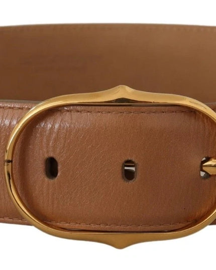 Costume National Brown Leather Gold Metal Oval Buckle Belt