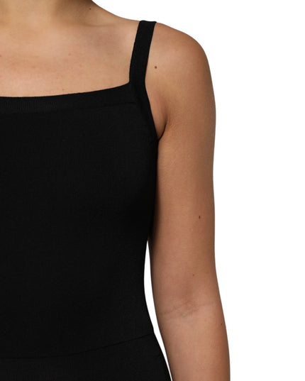 Laneus Black Square Neck Bodycon Ruched Mini Dress