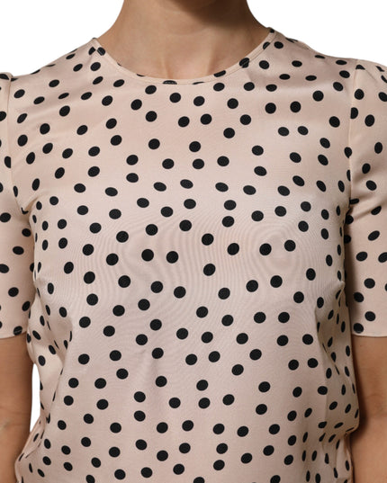 Dolce & Gabbana Beige Black Polka Dot Silk Short Sleeve Blouse Top