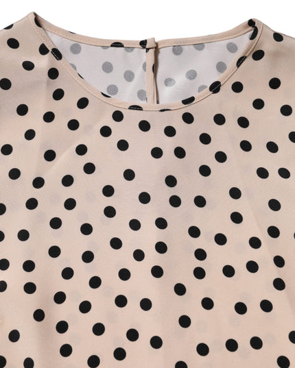 Dolce & Gabbana Beige Black Polka Dot Silk Short Sleeve Blouse Top