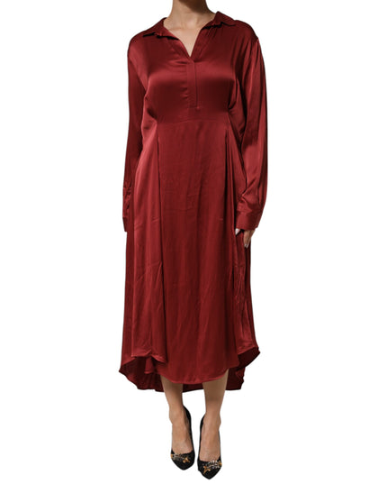 Fabiana Filippi Burgundy Acetate Viscose Satin Long Dress