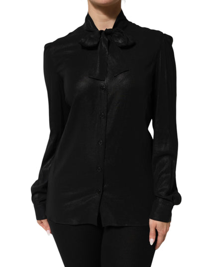 Dolce & Gabbana Black Viscose Long Sleeve Tie Neck Blouse Top