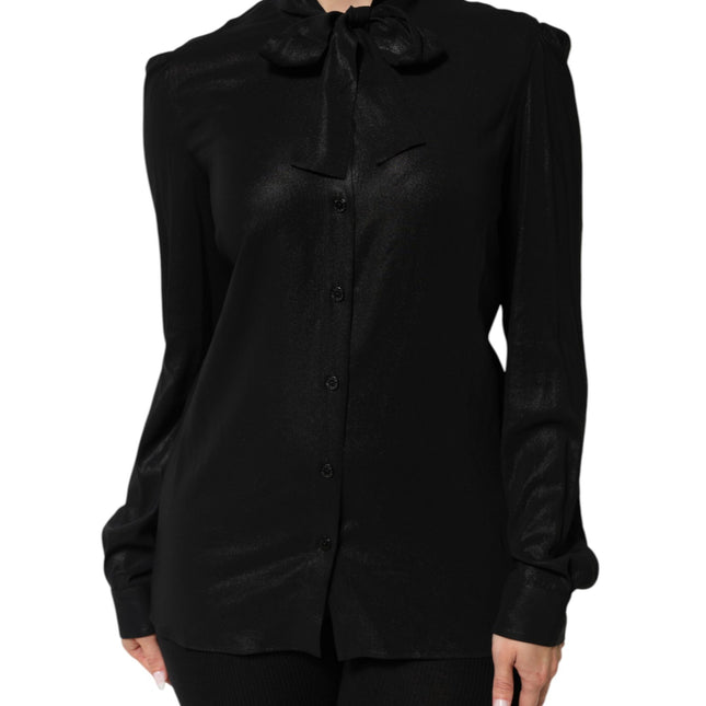 Dolce & Gabbana Black Viscose Long Sleeve Tie Neck Blouse Top