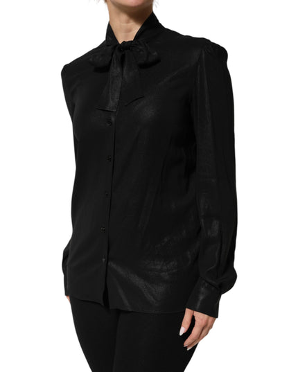 Dolce & Gabbana Black Viscose Long Sleeve Tie Neck Blouse Top