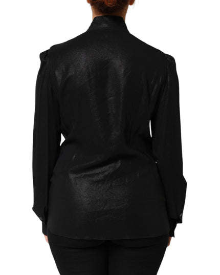Dolce & Gabbana Black Viscose Long Sleeve Tie Neck Blouse Top