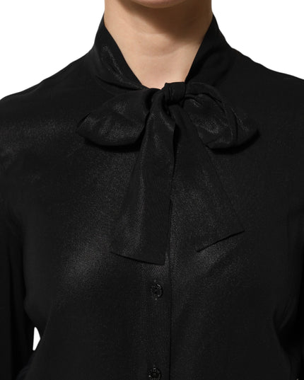 Dolce & Gabbana Black Viscose Long Sleeve Tie Neck Blouse Top