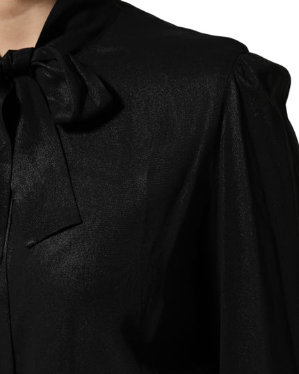 Dolce & Gabbana Black Viscose Long Sleeve Tie Neck Blouse Top