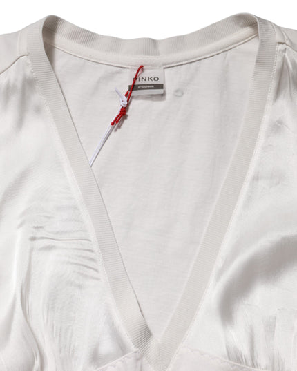 PINKO White Silk Blend Lace Trim Sleeveless V-Neck Women’s Top