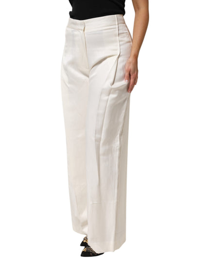 Brian Dales White Viscose Linen Wide Leg Palazzo Womens Pants