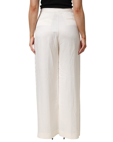 Brian Dales White Viscose Linen Wide Leg Palazzo Womens Pants