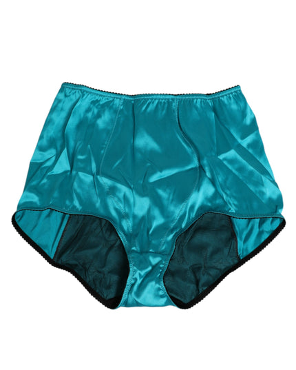 Dolce & Gabbana Aqua Green Satin High-Waist Briefs Underwear