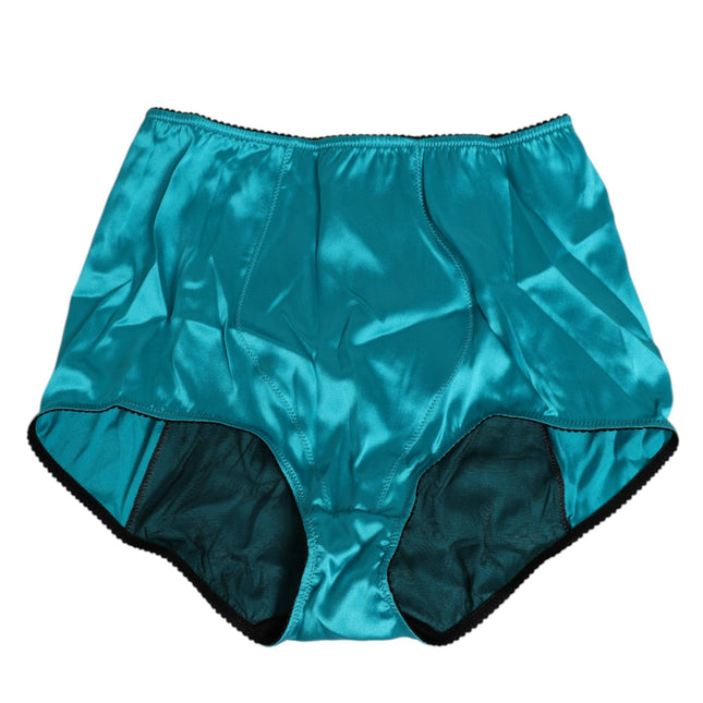 Dolce & Gabbana Aqua Green Satin High-Waist Briefs Underwear