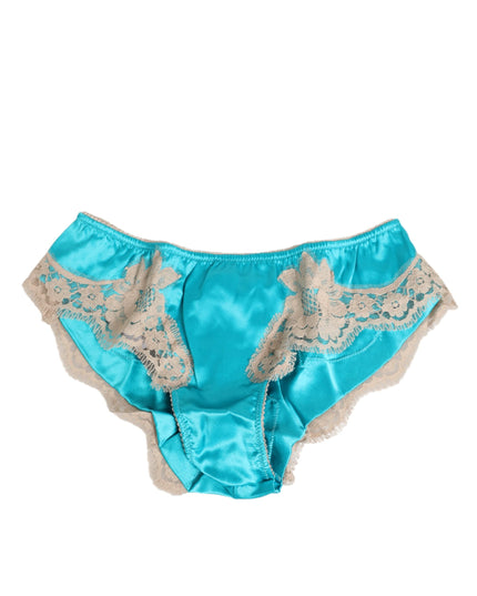Dolce & Gabbana Blue Silk Satin Lace Trim New Slip Underwear