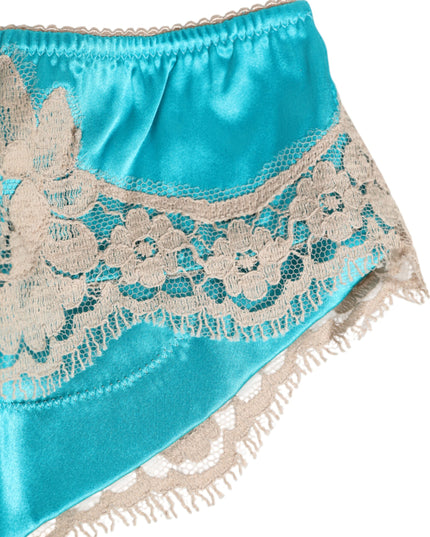 Dolce & Gabbana Blue Silk Satin Lace Trim New Slip Underwear