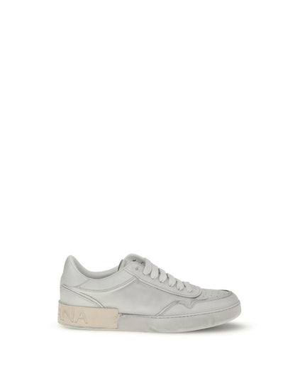 Dolce & Gabbana White Calf Leather Bos Taurus Low Top Sneakers