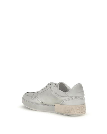 Dolce & Gabbana White Calf Leather Bos Taurus Low Top Sneakers