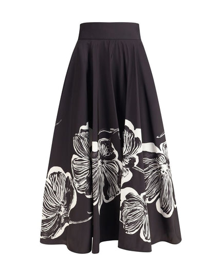 Sara Roka Black Polyester Midi Skirt