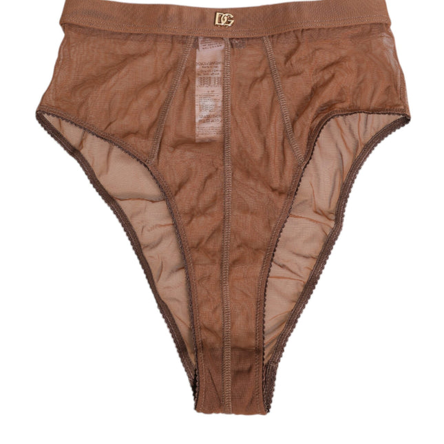 Dolce & Gabbana Brown Sheer Mesh High Waist Briefs Underwear