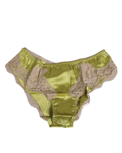 Dolce & Gabbana Green Silk Satin Lace Trim New Slip Underwear