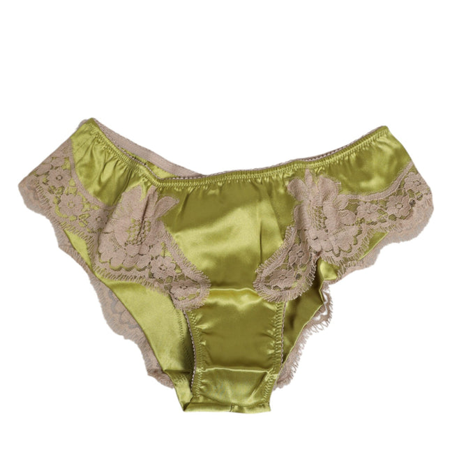 Dolce & Gabbana Green Silk Satin Lace Trim New Slip Underwear