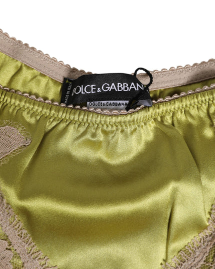 Dolce & Gabbana Green Silk Satin Lace Trim New Slip Underwear