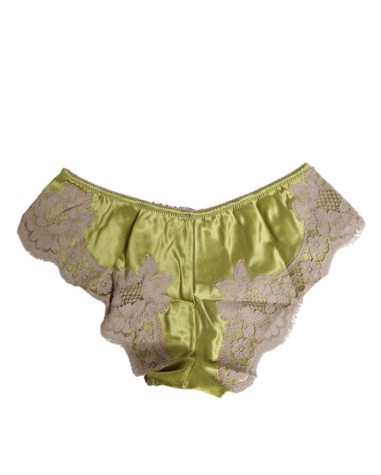Dolce & Gabbana Green Silk Satin Lace Trim New Slip Underwear